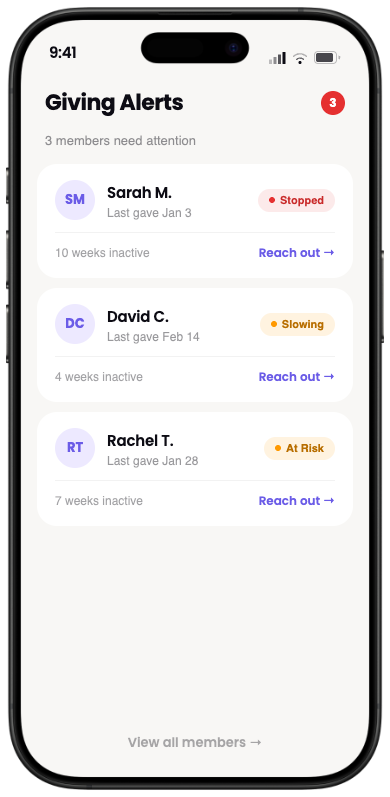 StashAI Lapsed Giver Alerts